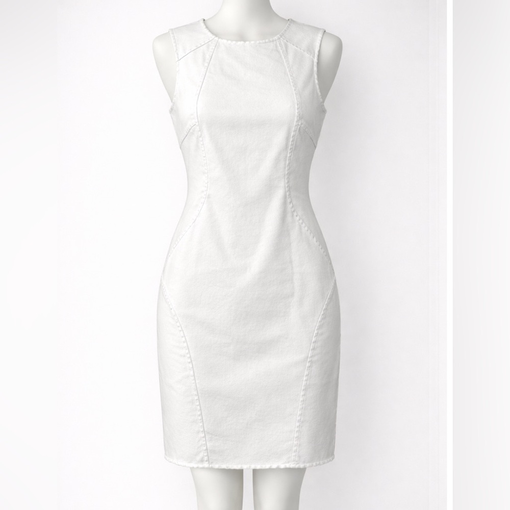 White Denim Sleeveless Midi Dress